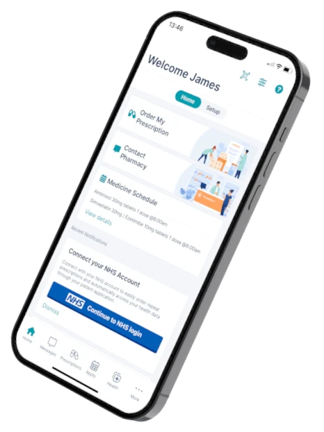 mobile phone depicting the app download buttons